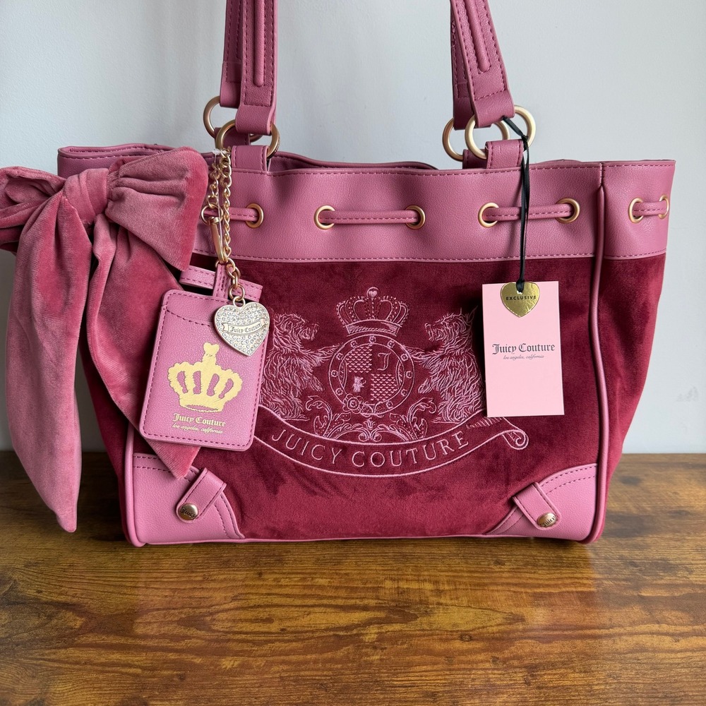New Juicy Couture Classic Scottie Dogs Daydreamer Viral Tote Bag Pink Cranberry